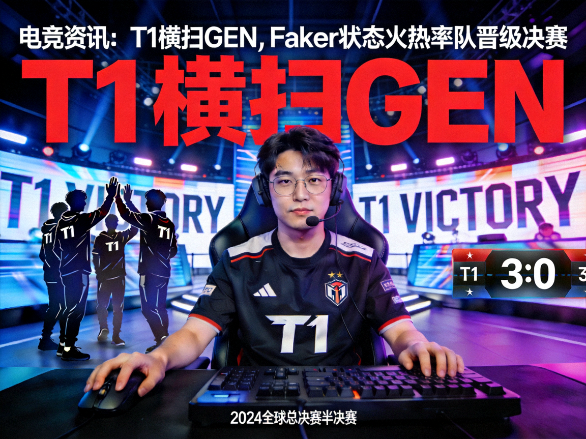 电竞资讯：T1横扫GEN，Faker状态火热率队晋级决赛